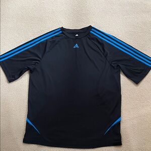 Adidas Men's Black Tee with Vibrant Blue Accents